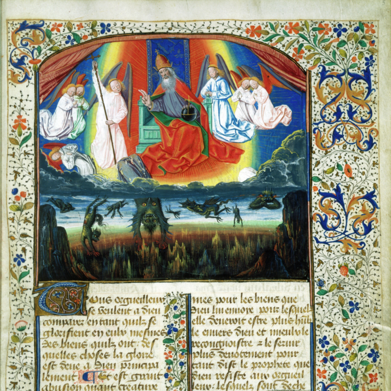 Heaven and hell Angels in heaven fight with demonic beings in hell