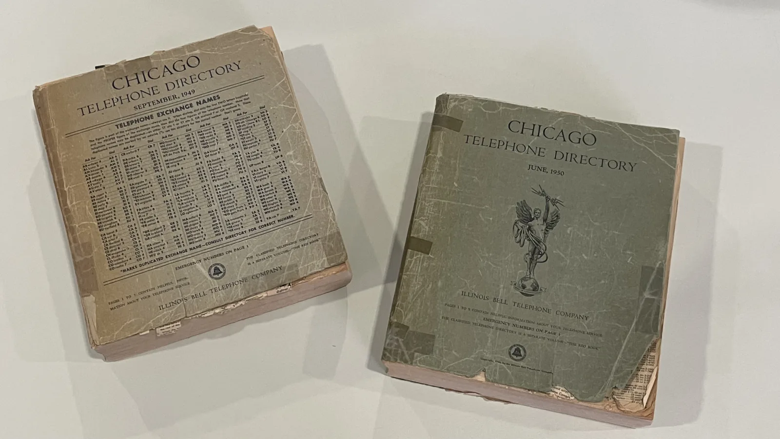 Telephone books Covers of two Chicago telephone directories at the Newberry. The one on the left is from September 1949, and the one on the right is from June 1950.