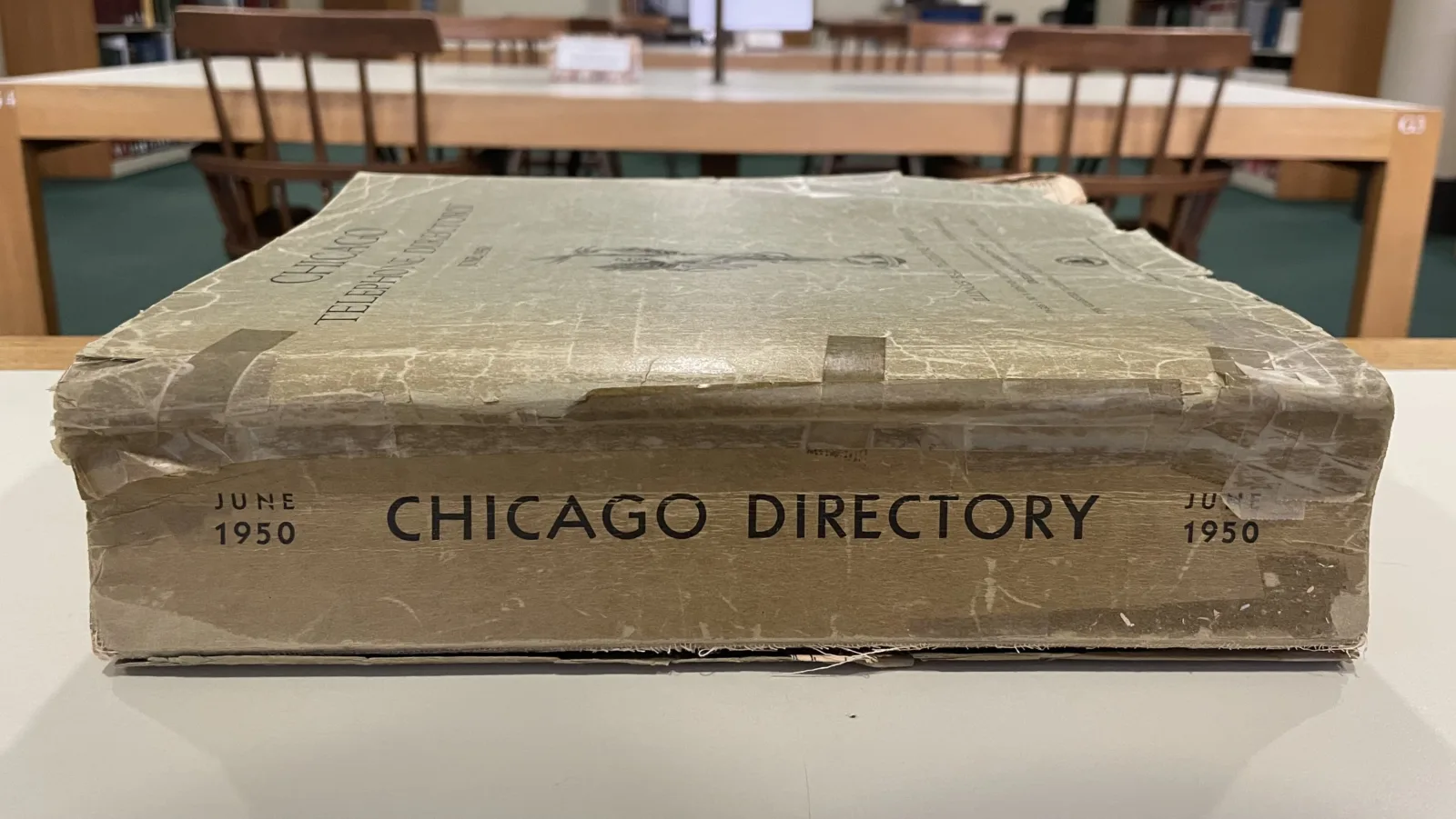 Telephone directory Spine of a June 1950 Chicago telephone book. The spine reads, "Chicago Directory."