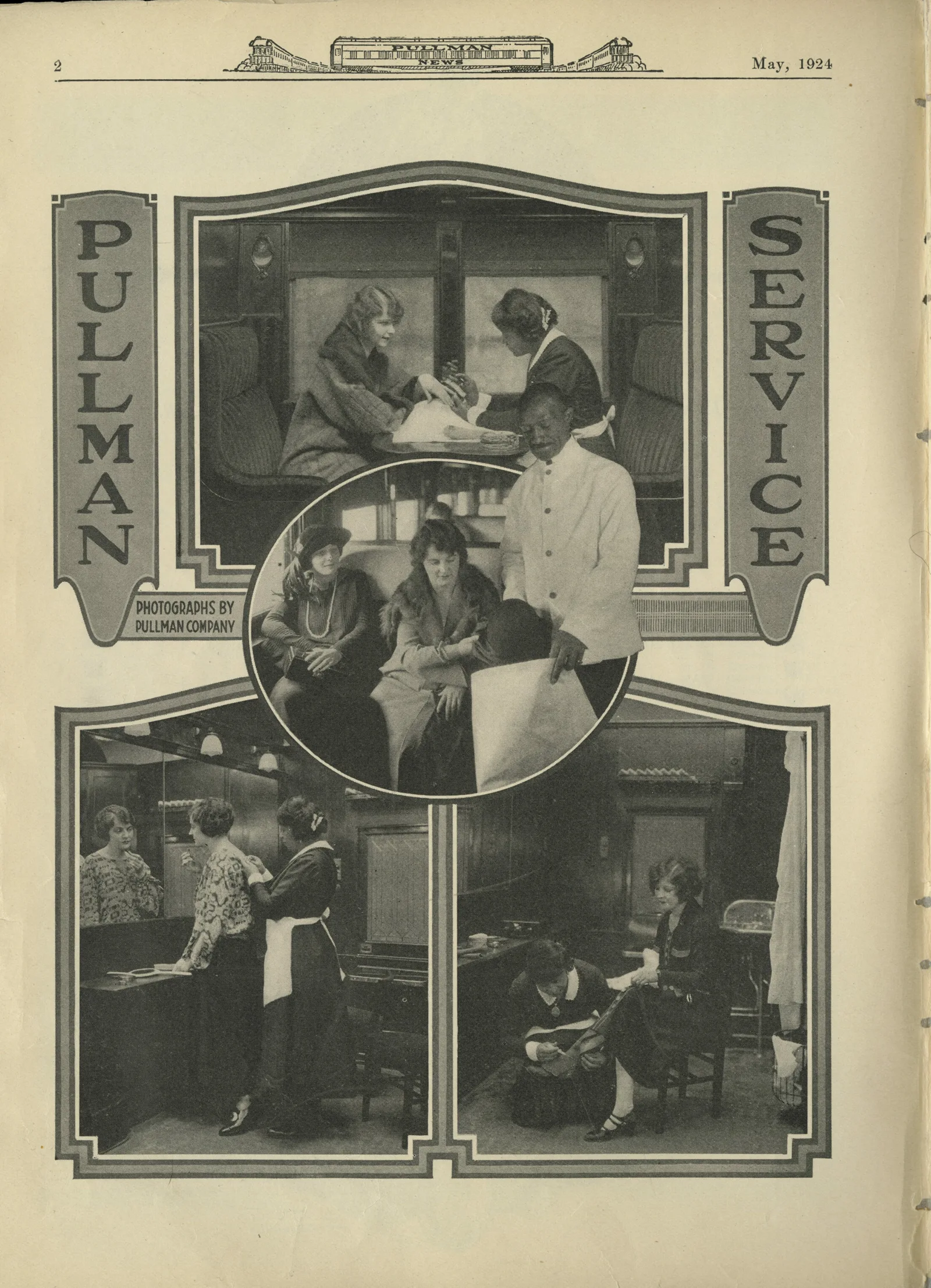 Pullman promotional magazine Photographs of Pullman maids appear along with the headline "Pullman Service" in a 1924 company magazine
