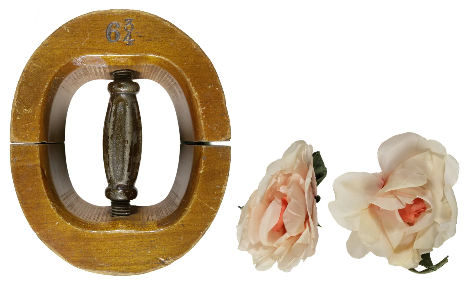 Ord midwest ms prescott hat stretcher flowers copy 2 Eunice’s wooden hat stretcher and pink decorative flowers that she used in her millinery.
