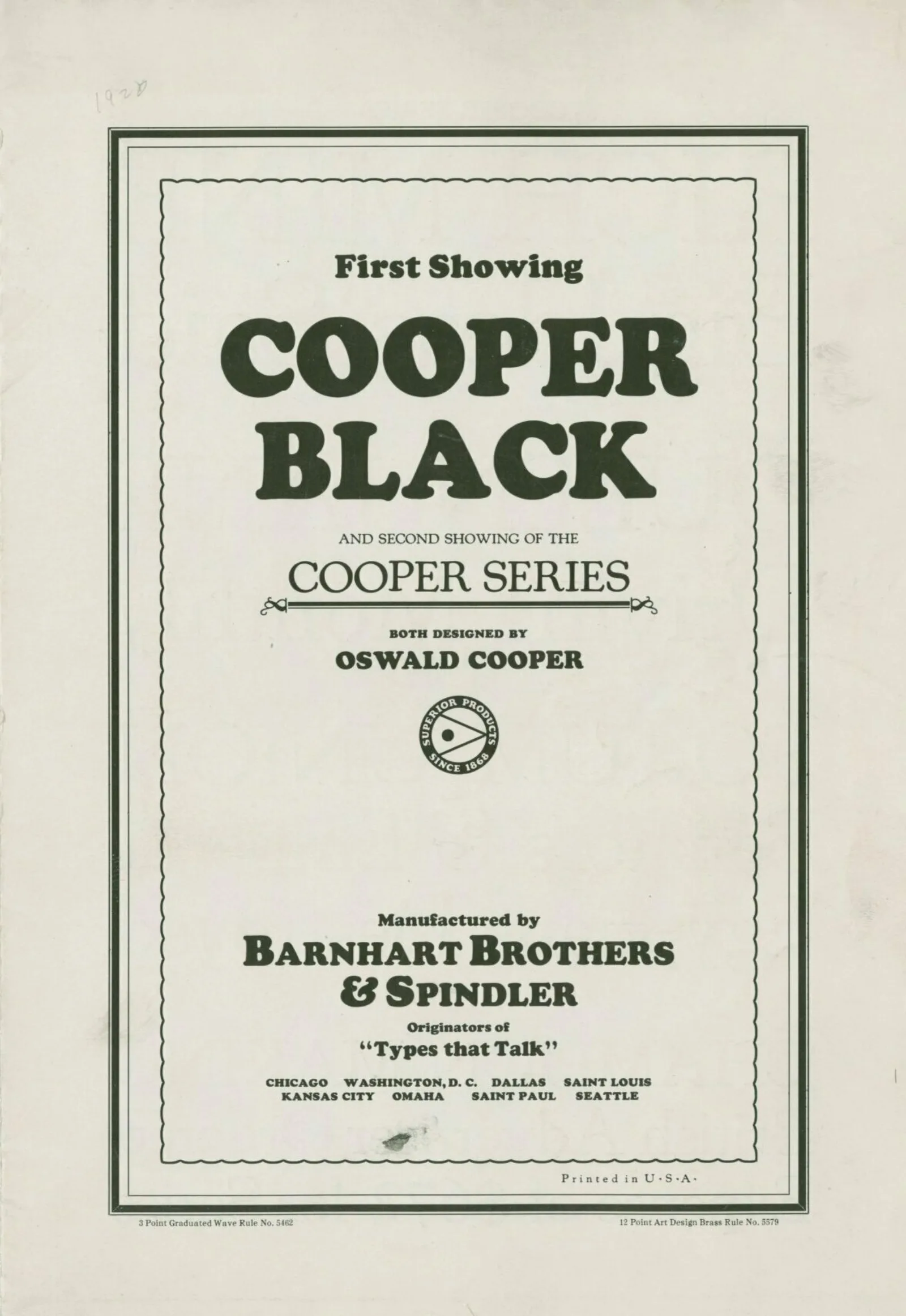 Cooper Black Brochure Advertising brochure for Cooper Black. The title on the cover says "First showing, Cooper Black."
