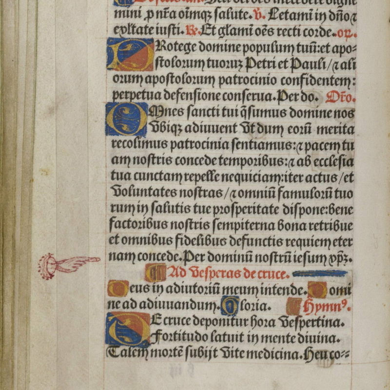 Manicule pointing at text A hand drawn in the margins of a book highlights important text.